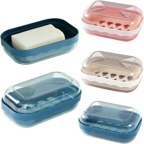 Boite a Savon Plastique, 3 Pcs Boite Savon Voyage Portable Porte Savon avec Couvercle Porte-Savon en Plastique Etanche pour Salle de Bain,Voyage,Camping (Blanc Cassé, Rose, Bleu Foncé) (1/5)