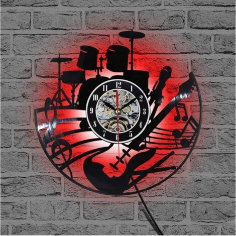 Musique Guitare Vinyle Disque Horloge Murale Design Moderne Art Murale Créative Salon Chambre Decoration Horloge Avec Led 12 Pouces 86317528