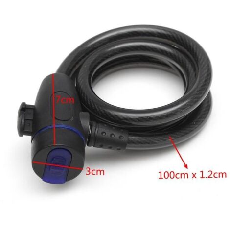 Antivol Cadenas Spirale Câble 100 cm X 1,2 cm pour VTT Vélo Moto