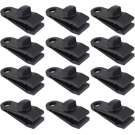 GQC Lot De 12 Clips De Serrage Robustes Pour Bâche, Tente, Caravane – Anti-Vent, Nylon Haute Qualité, Noir