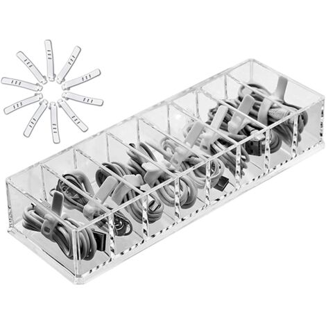 Boîte de rangement transparente pour câbles de charge, de données, USB, compacte, pour cosmétiques, petits accessoires de bureau (1/4)