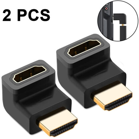 Adaptateur HDMI mâle vers femelle à angle droit (90 degrés), pack de 2, compatible 3D et 4K (1/4)