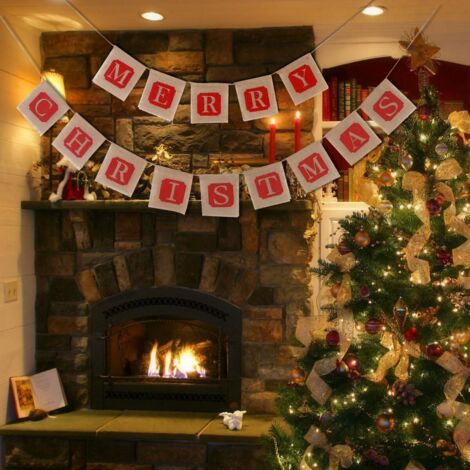 Bannière Joyeux Noël – 14 Pièces En Forme De Chaussette, Toile De Jute – Décoration Murale Intérieure/extérieure - 11