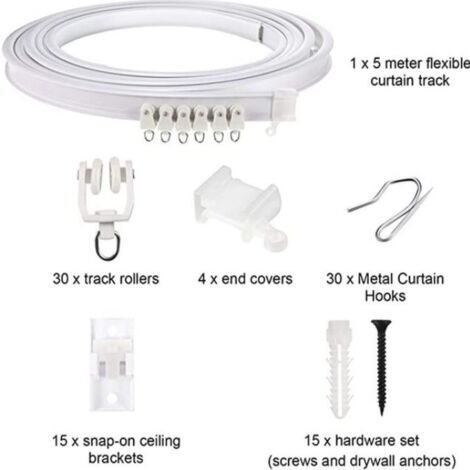 Rail De Rideau Flexible 5 M – Montage Plafond Ou Mur, PVC Renforcé Acier, Pour Douche, Séparation, Camping-car - 13