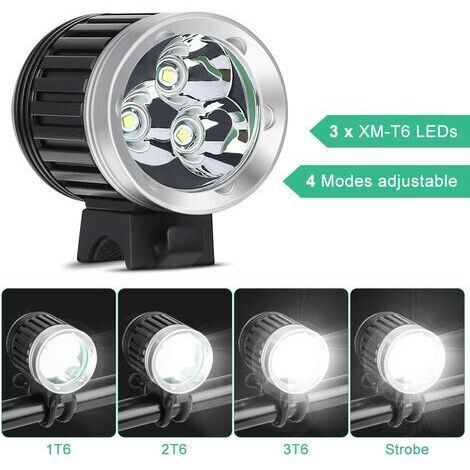 Phare Vélo LED Étanche - Lumière Avant Puissante - Batterie Intégrée - Multi Modes - Pour Route Et VTT