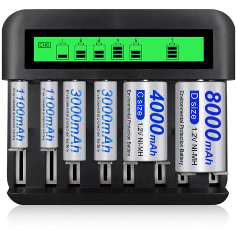 Chargeur de batterie universel LCD à 8 emplacements avec port USB