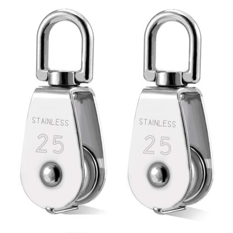2 Pièces Poulie Inox M25 360° Avec Mousquetons M6 - Charge Max 135 Kg - Idéale Levage, Fitness, Corde à Linge, Camping