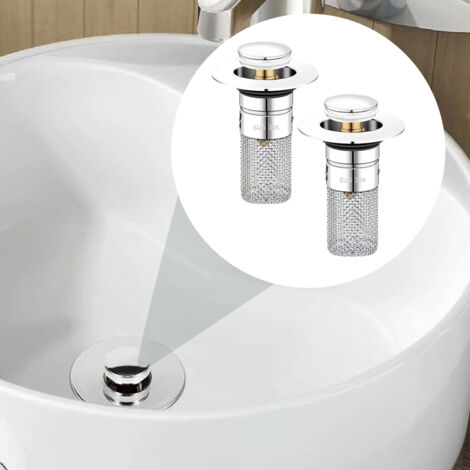 2 Pièces Bonde Lavabo Universel Escamotable 34-40mm Avec Filtre - Bouchon Salle De Bain
