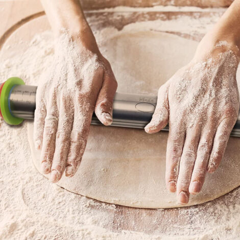 Rouleau à Pâtisserie Inox Réglable 4 Épaisseurs - Avec Entretoises Pour Pâtes, Pizza, Biscuits