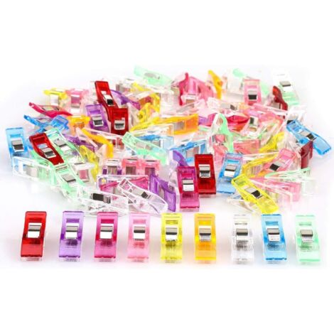Lot De 100 Pinces à Coudre - 9 Couleurs - Pour Tissu, Matelassage, Reliure - Ouverture 11 Mm - Taille 27x10x13 Mm - 10