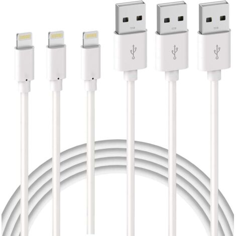 Lot de 3 Câble de Chargeur iPhone 2m【MFI Certifié】 Fil Lightning Charge Rapide pour iPhone 11 Pro XS Max XR X 8 7 6s 6 Plus 5 Se iPad, Cordon Blanc (1/5)