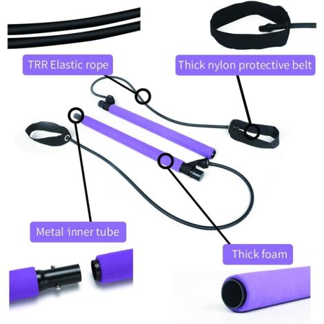 Kit Barre Pilates Portable Avec Bandes De Résistance - Home Gym - NEUF