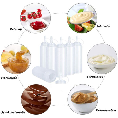Lot De 3 Bouteilles à Presser 450 Ml ZOENHOU - Plastique Avec Bouchons Pour Sauces Et Condiments