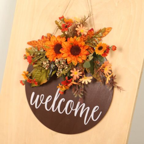 Toile de Fond de Porte de Grange avec Couronne de Tournesols d'Automne RR7-125