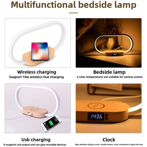 Noir)Lampe de Bureau LED avec Chargeur Sans Fil et USB,Lampe de Bureau Réglable Flexible