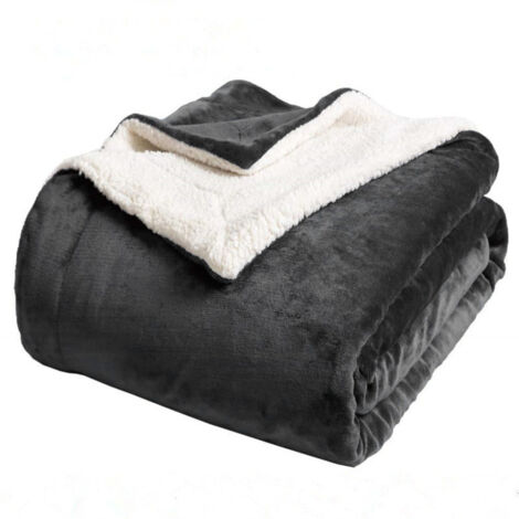 Couverture Sherpa Réversible Bare Home 220 X 240 Cm – Gris Foncé, Ultra Douce, Chaude – Certifiée Oeko-Tex, Lavable Machine