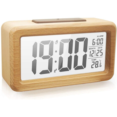 Veilleuse électronique rétroéclairage, capteur intelligent, snooze, date température, piles, 13,8x7,7 cm (1/4)