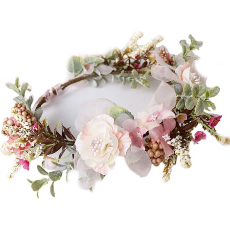 Bandeau bohème fleuri, couronne de cheveux, diadème avec ruban, accessoire de tête pour mariage, festival ou fête