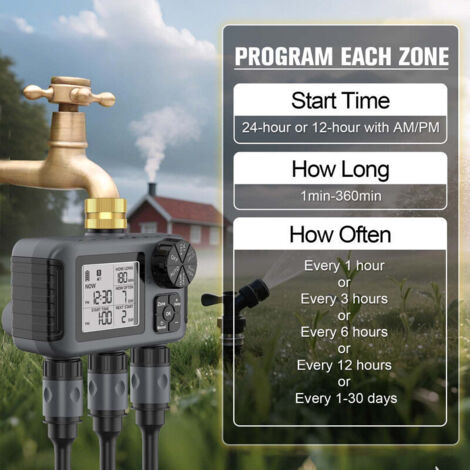 Minuterie D'Arrosage 3 Voies Programmable Avec Retard Pluie - Automatique/Manuel Pour Jardin Et Pelouse