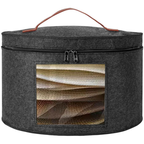 Boîte Rangement Chapeaux Ronde Pliable En Feutre – Grand Organisateur Avec Couvercle Et Fenêtre, 42x26 Cm, Gris Moyen