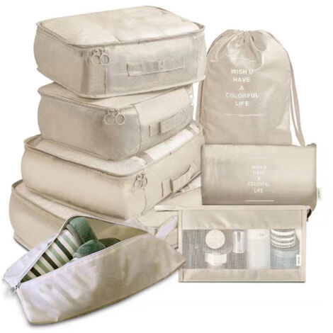 Lot de 8 cubes de rangement pour bagages et accessoires de voyage (1/4)