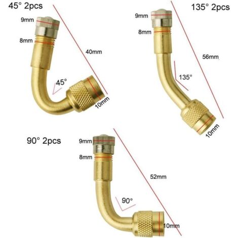Kit 3 Adaptateurs Valve Pneu 45° 90° 135° + 2 Rallonges Souples - Pour Voiture, Moto, Vélo - Inflation Facile
