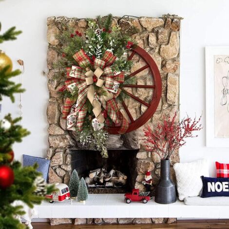 Couronne De Noël Avec Nœud Rouge - Décoration Intérieure Et Extérieure Pour Porte, Fenêtre, Cheminée | Idée Cadeau Festive