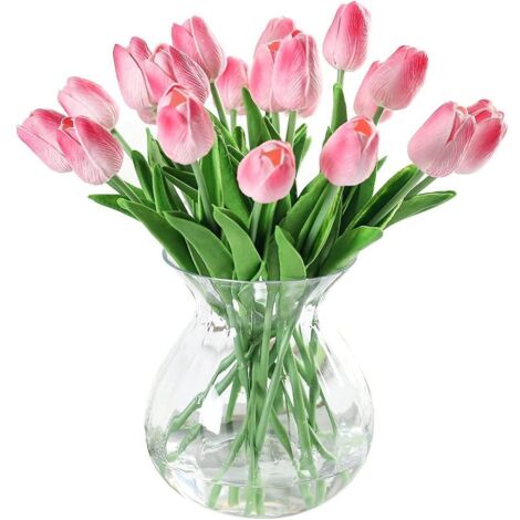 Tulipes artificielles en latex PU réaliste, lot de 10, blanches (1/4)