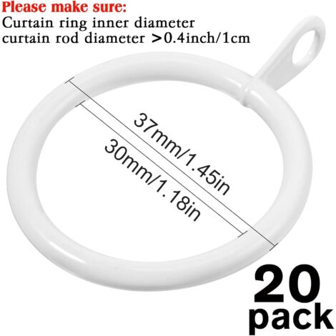 24 Anneaux de Rideau Noirs 32mm en Métal Robuste pour Tringles Rondes