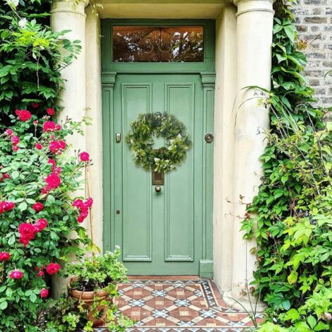 Couronne De Porte Été Printemps Artificielle 30cm Avec Roses Et Feuilles Vertes - Décoration Extérieure