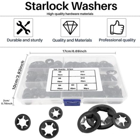 Lot De 340 Rondelles De Sécurité Starlock - Assortiment M3 à M10, Neuf, Pour Bricolage