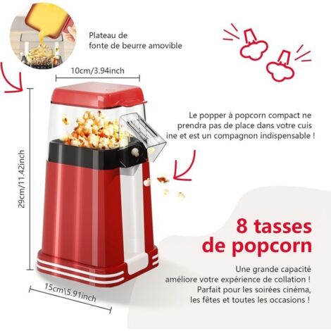YASHE Machine à Pop-Corn Rétro 1200W Air Chaud – Sans Huile, Bouton Unique, Idéale Soirées Cinéma & Fêtes !