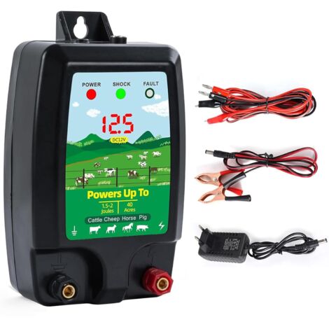 Valla eléctrica para animales, estimulador de valla eléctrica de alta potencia, protección perfecta para caballos y ganado - Cerca de pastoreo (negra)