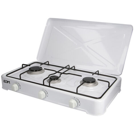 EDM – Réchaud à gaz émaillé 3 feux – Dimensions 60x33x12cm – Utilisation extérieure avec gaz butane – Brûleurs de 50mm, 65mm et 75mm (1/4)