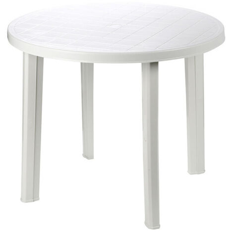 Ipae Progarden – Table ronde de jardin en résine blanche 90cm – Résistante aux intempéries – Hauteur 72cm – Compatible parasol Ø38mm