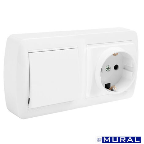 BASE DOUBLE BIPOLAIRE AVEC T/T LATÉRAL + COMMUTATEUR DE CROISEMENT ET BOUCHON 148X72X28MM S. MURAL SOLERA MUR96U (1/3)
