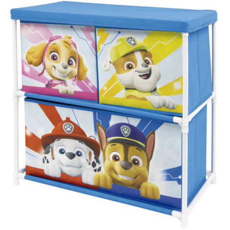 Meuble de rangement à 3 paniers Pat Patrouille – 3 conteneurs textiles 53x30x60cm – Tubes en métal et carton – Décoration chambre enfant – Arditex (1/3)