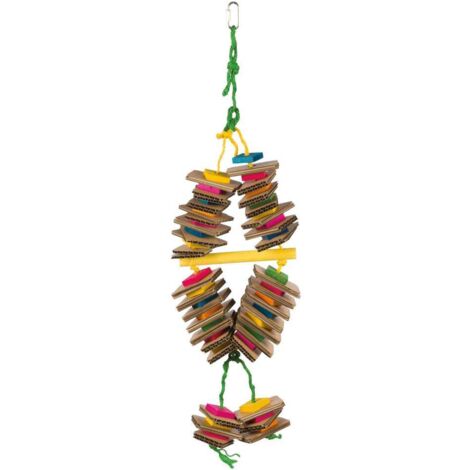 Jouet sur corde sisal + carton, bois, multicol. - 18 × 35 cm