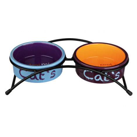 Set gamelles, en céramique/métal 2 × 0,3 L/ø 12 cm/26 × 7 × 13 cm, gris clair/vieux rose/bleu clair (1/2)