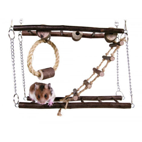 Pont suspendu, chaîne, hamster, en bois d'écorce - 27 × 17 × 7 cm