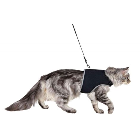 Harnais doux chats, avec laisse, XXL - 36-54 cm, 1,20 M, noir (1/3)