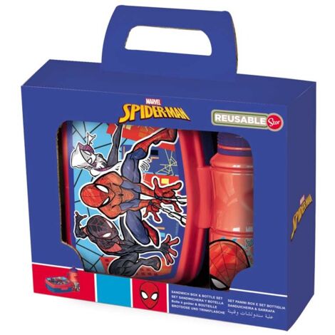 SET BACK TO SCHOOL (APPAREIL À SANDWICH RECTANGULAIRE ET BOUTEILLE SPORT 380 ML) DANS UN COFFRET CADEAU SPIDERMAN MOB RULES