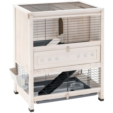 Clapier en bois de pin nordique 2 étages – Dimensions 78,5 x 59,5 x h 94 cm – Pour lapins et cochons d'Inde – Bac amovible pour nettoyage – Ferplast (1/6)