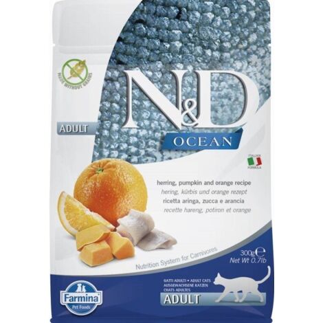FARMINA N&D Ocean Cat Hareng, Citrouille et Orange Adulte - nourriture sèche pour chat - 300 g