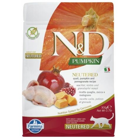 FARMINA N&D Pumpkin Cat Caille et Grenade Neutered Adult - nourriture sèche pour chat - 300 g (1/5)