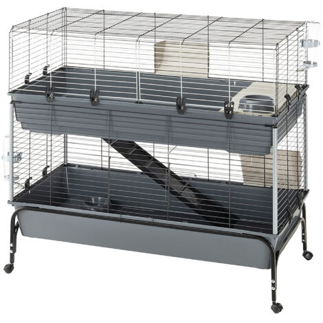 Cage à lapins 2 étages 118 x 58 x h 117 cm – Grillage métallique peint – Entretien facile – Accessoires inclus – Ferplast (1/4)