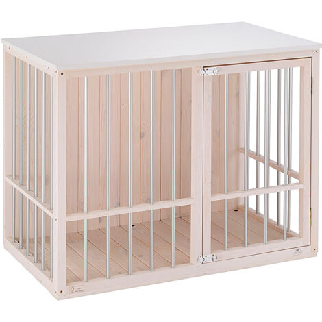 Niche d'intérieur pour chien en bois de pin FSC – Barres en aluminium massif – Dimensions 100,5 x 59 x 82,5 cm – Pieds en caoutchouc réglables (1/7)