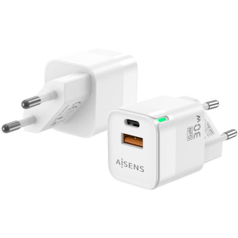 Cargador Gan de Pared Aisens ASCH-30W2P004-W/ 1xUSB Tipo-C/ 1xUSB/ 30W (1/2)