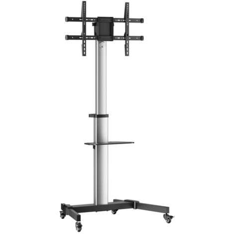 AISENS Floor Stand with Wheel, DVD Tray for Monitor/TV 50Kg from 37-86, Black-Silver (Support de sol avec roulettes, plateau DVD pour moniteur/téléviseur 50 kg de 37 à 86, noir et argent) (1/3)