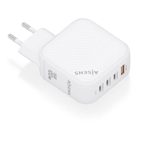 Cargador Gan de Pared Aisens ASCH-100W4P028-W/ 3xUSB Tipo-C/ 1x USB/ 100W (1/2)